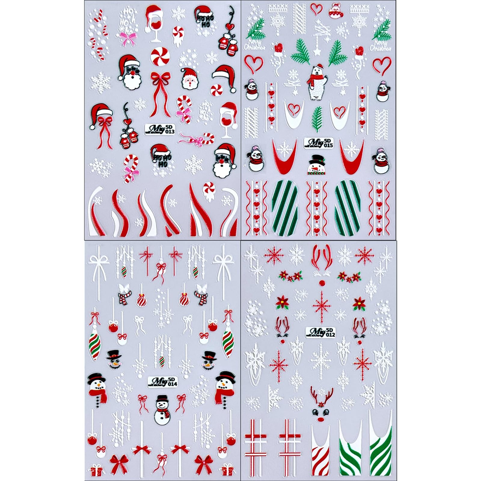 4Sheets Christmas Nail Art Stickers Hot White Lattice Santa Claus Nail Sticke…