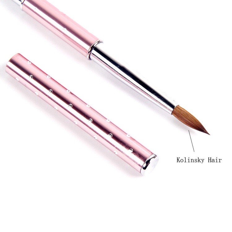 ACRYLIC NAIL BRUSH Kolinsky Sable Hair LIQUID POWDER 8 Crystal Pink Metal Handle