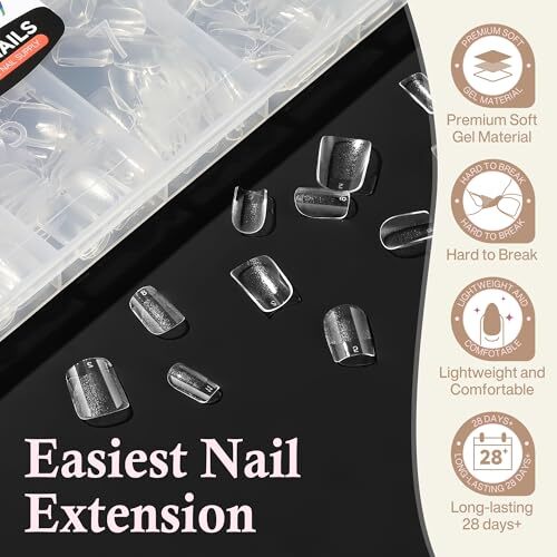 Fake Nails, Soft Gel x Pre-Shaped Acrylic XS Short Square Extra Short Square