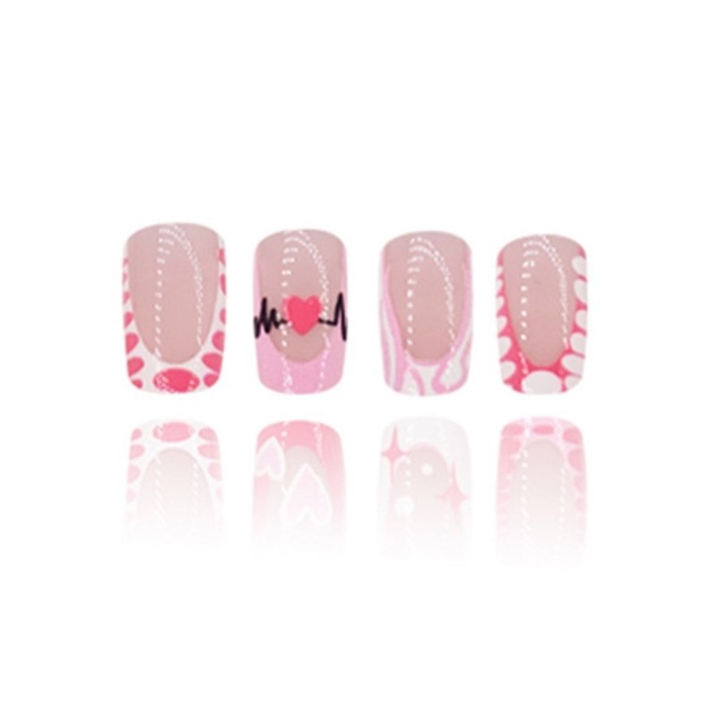 Lovely Pink Heart Designs Press on Nail Medium Square Nail for Fashion Women