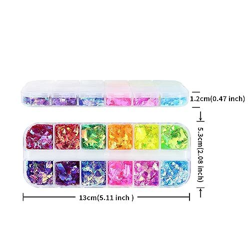12Grids Holographic Mermaid Colorful Nail Art Glitter,Irregular Rainbow color-2