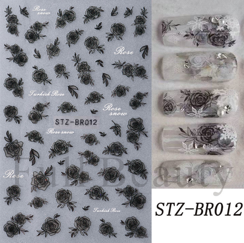 2Pcs 3D White Black Lace Flower Lily Petal Matte Effect Thin Nail Stickers NH27