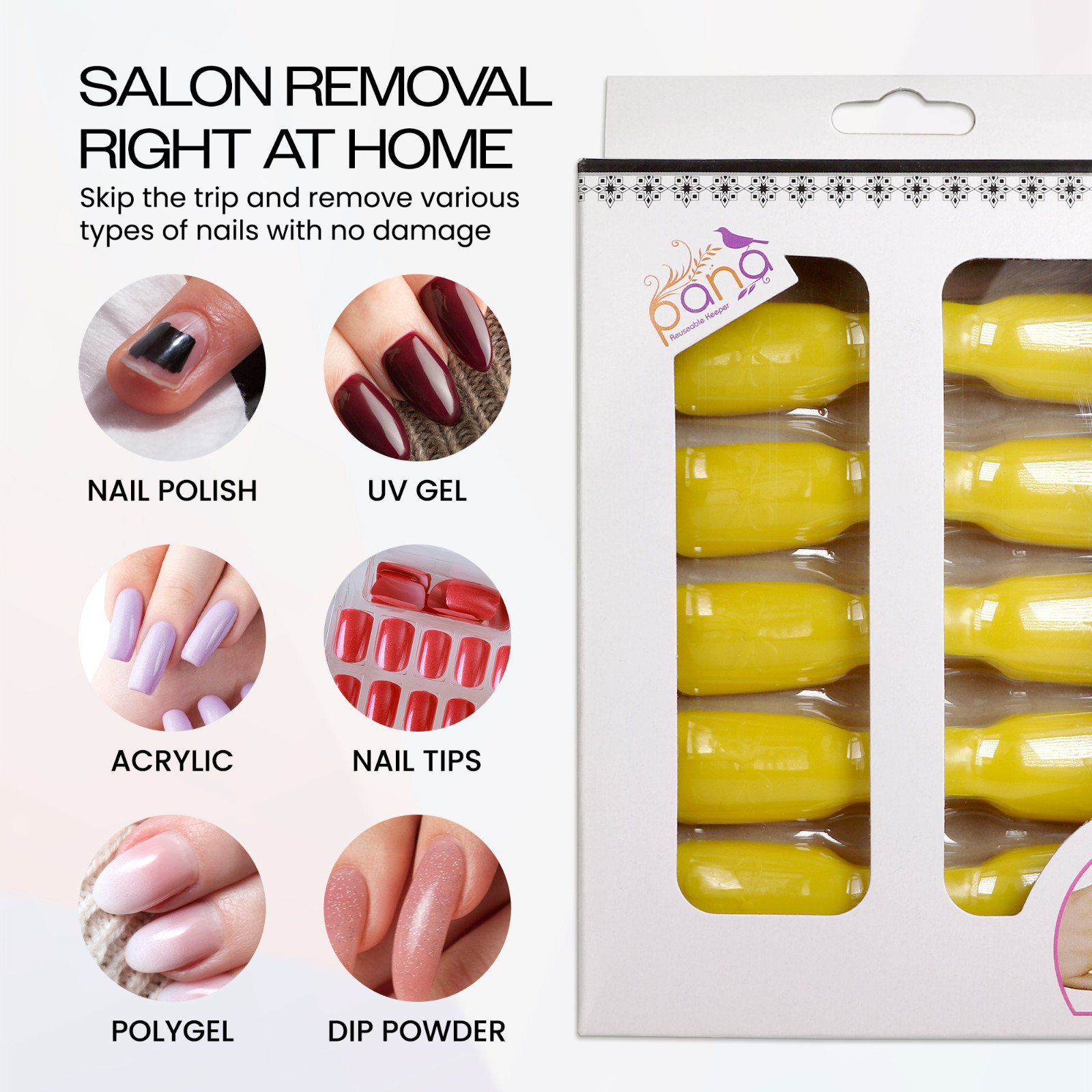 1pk Bow Ribbon Style Yellow Acrylic Nail Soak Off Finger Cap Clips Wrap Tool