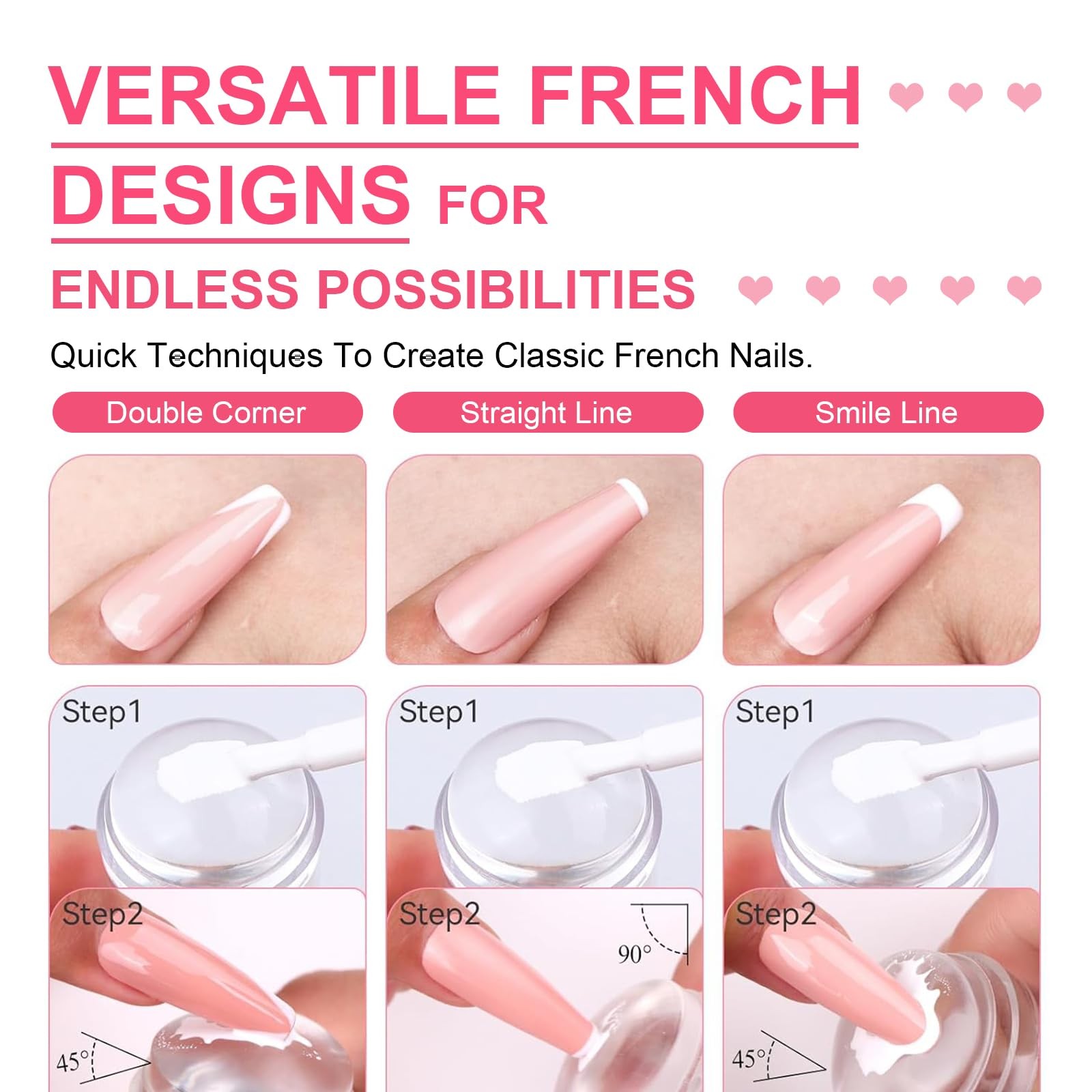 Nail Stamp Gel 8Pcs French Tip Nail Stamp Kit with Black White Color Stamper …