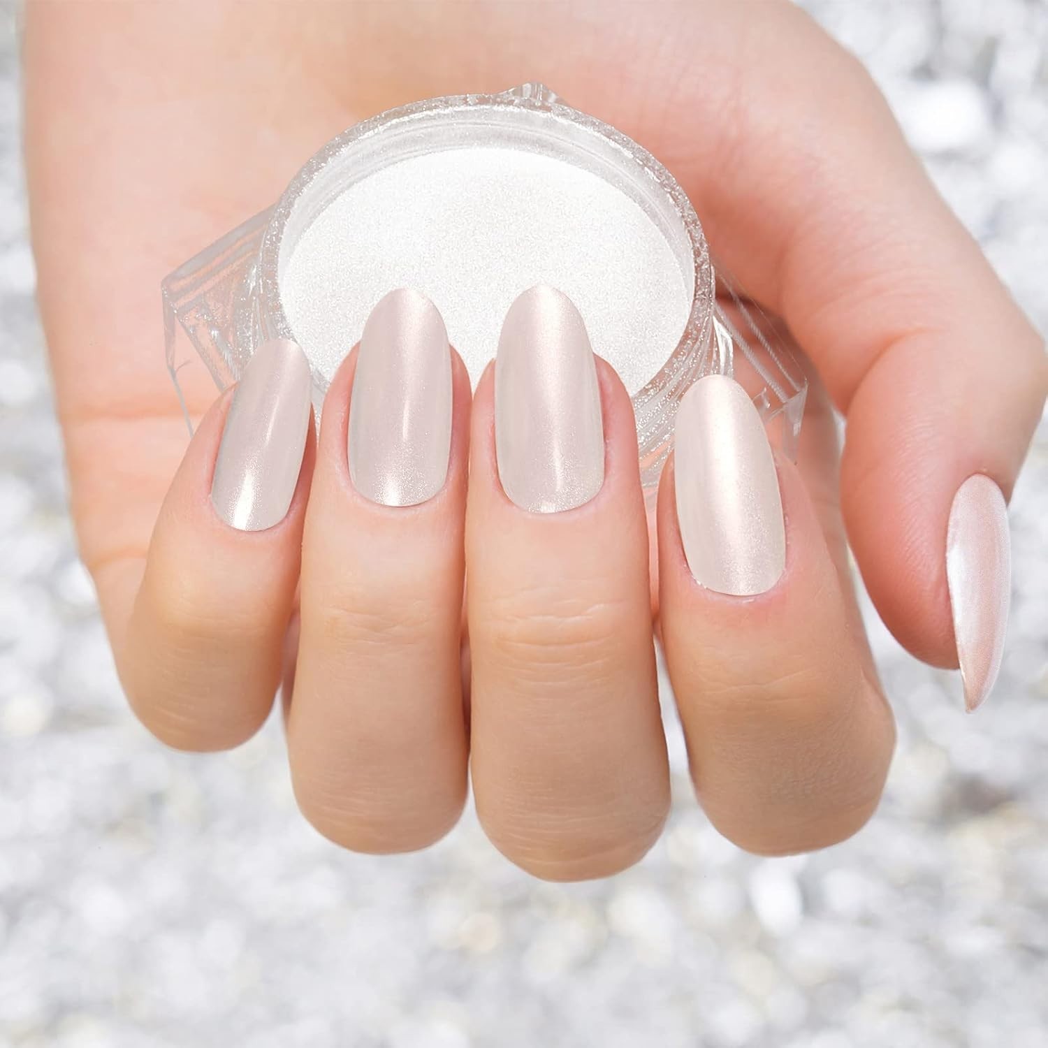 Shimmery White Chrome Nail Powder – Versatile Aurora Pigment for Elegant Nails