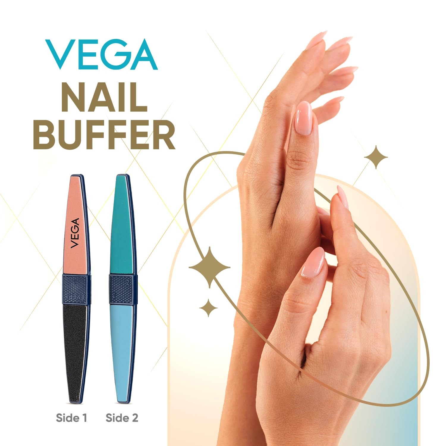 Vega 4-Way Nail Buffer Block for Smooth & Shiny Nails – Manicure & Pedicure