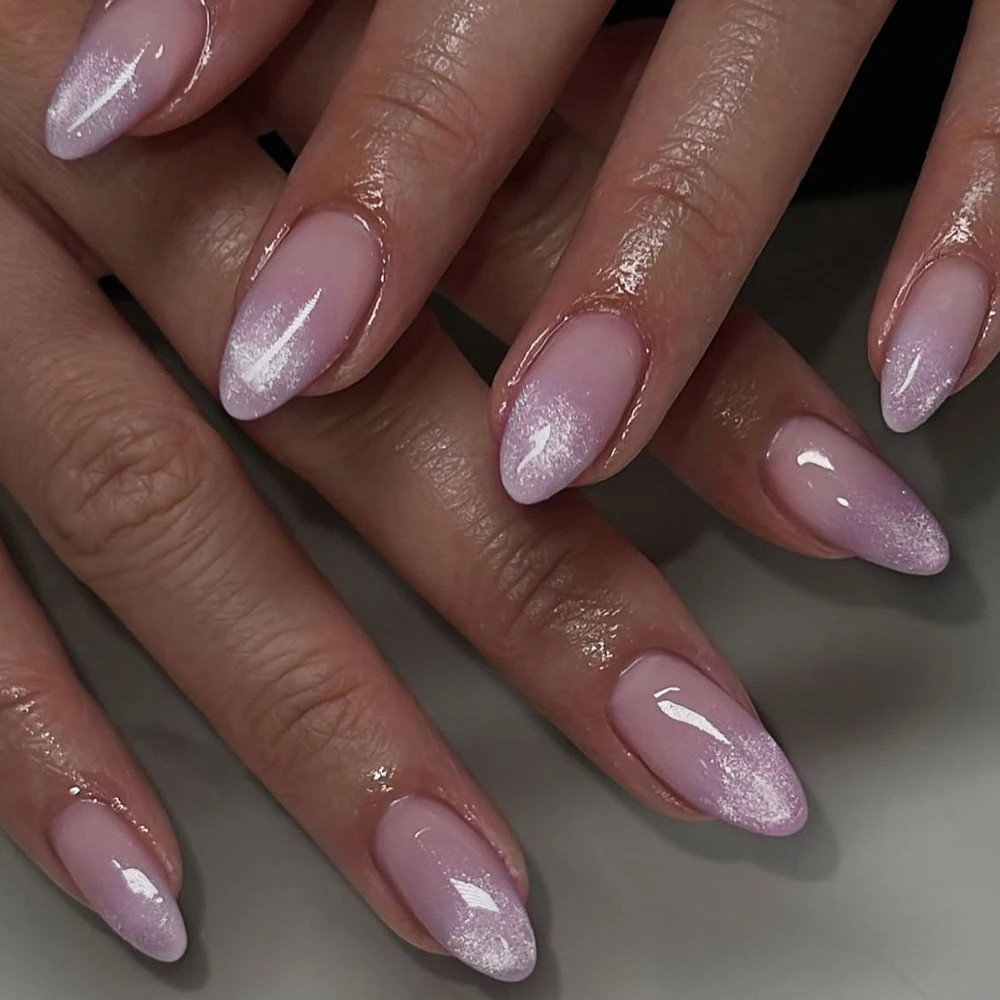 24Pcs Mid-length Almond Ballet Press on Nails Cat Eye Design False Nails