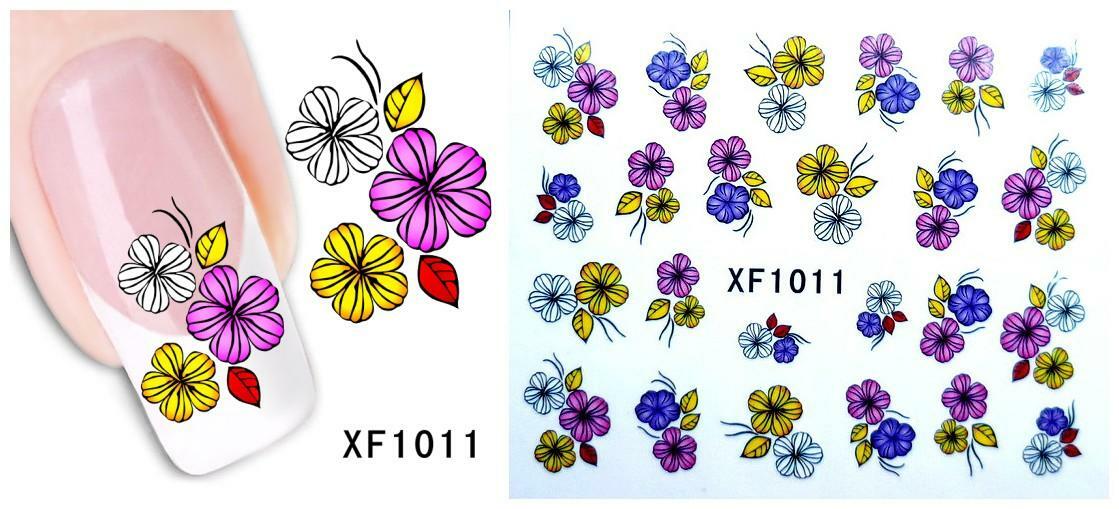 Nail Art Water Transfer Sticker Decal Stickers Pretty Flowers Blue Purple XF1011