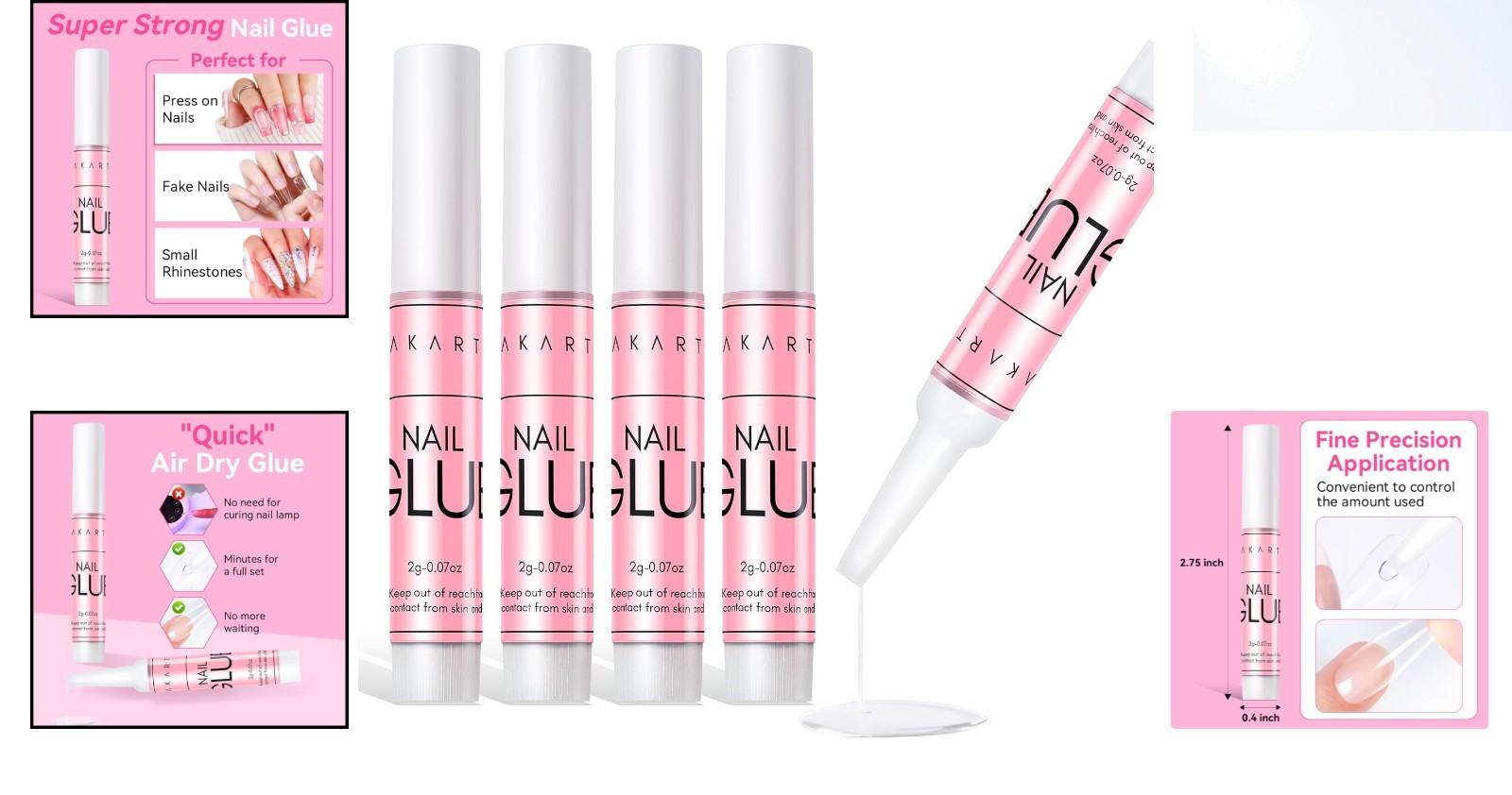 Beginner-Friendly Waterproof Nail Glue: Hema-Free with Fast 5-10 Sec Drying