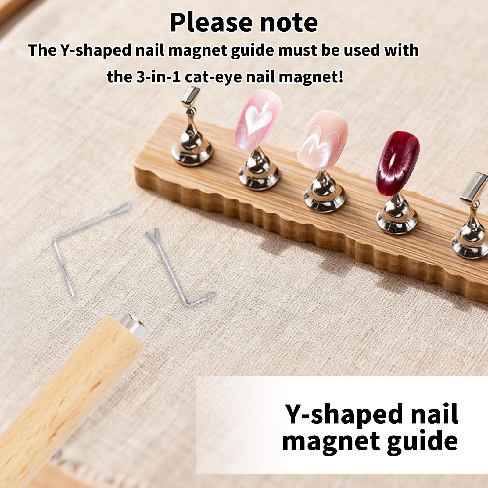 8pcs 3-in-1 Cat Eye Nail Polish Magnet Tool Set, Including Wooden Handle Magn…