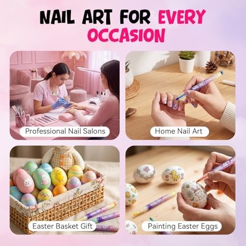 12 Colors Nail Art Pens Set, 0.7mm 3D Nail Polish Pens, Quick Dry, Long Lasting