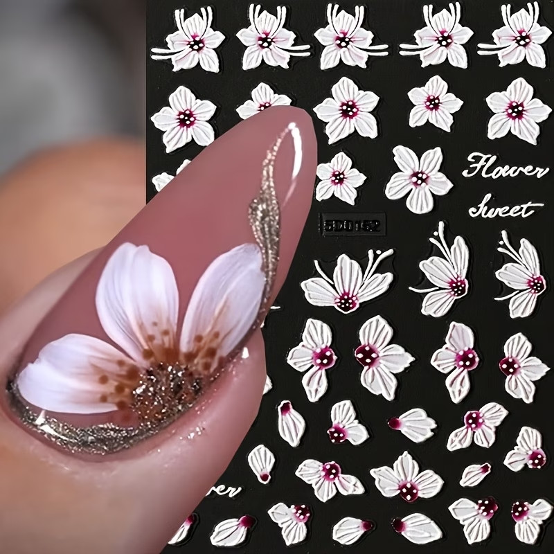 Nail Art Stickers – White & Purple Floral Lace Flower Design for Elegant Nails