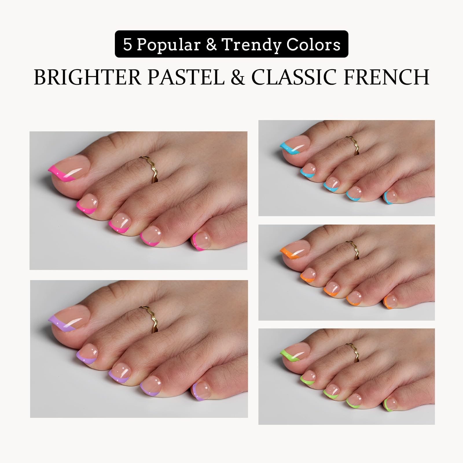 Short Pastel French Tip Press-On Toenails – 160pcs Soft Gel Toe Nail Tips for Wo