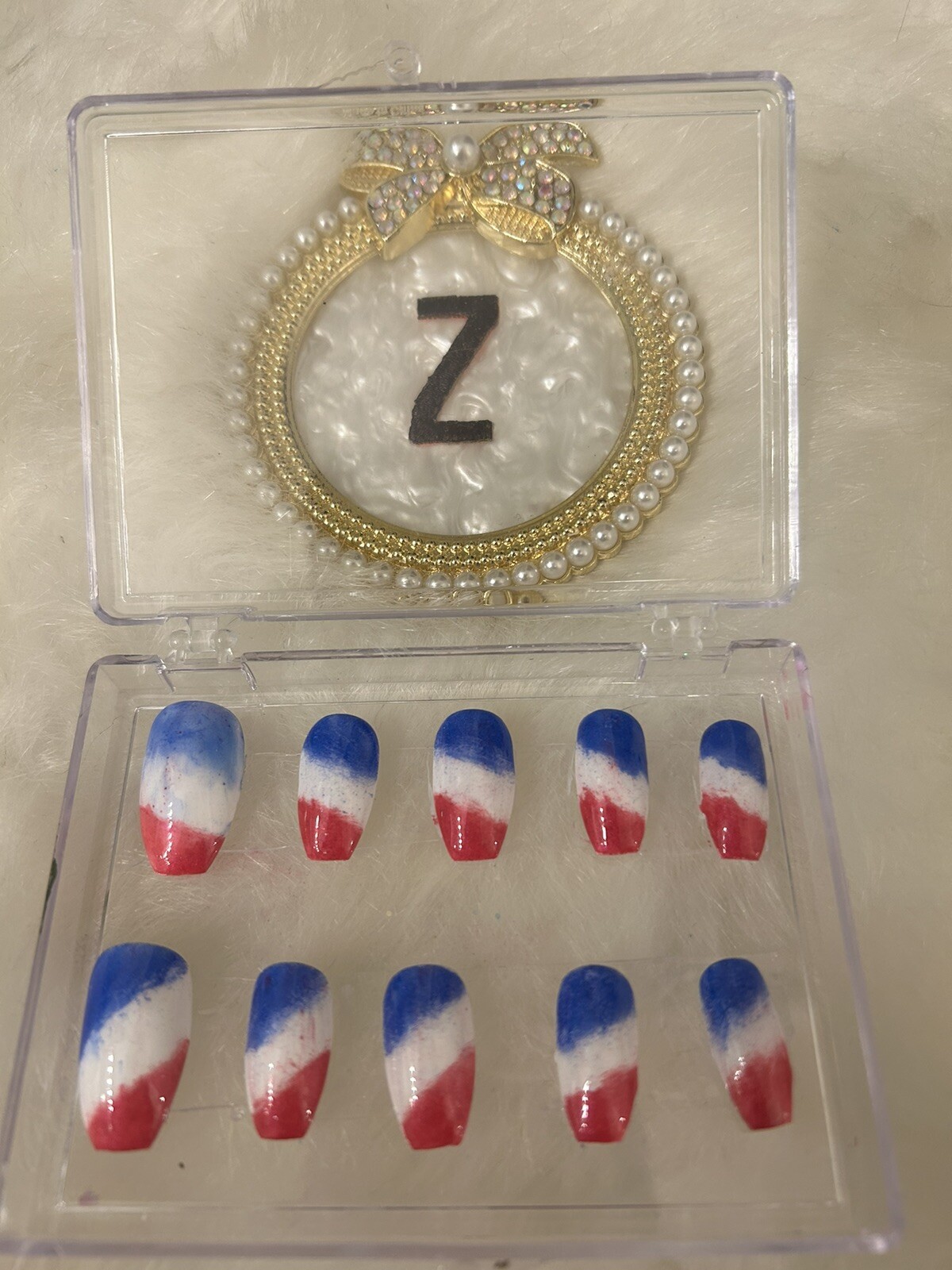 Z NAILZ! Set of Handmade Patriotic Medium Coffin Press On Nailsl