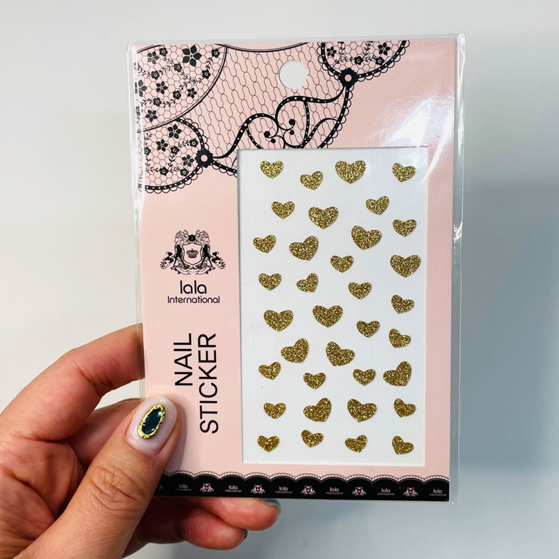 Sparkle 3D Nail Decorations Gold Hearts DIY Raised Stickers Made in Korea Art