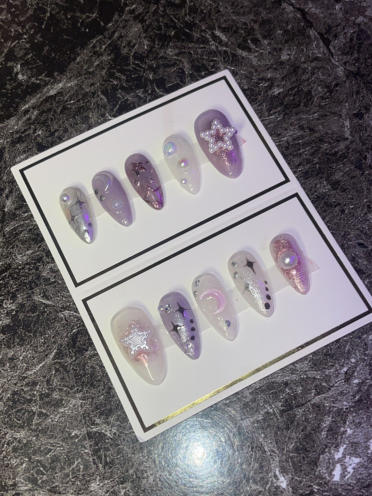 Trending Jelly Handpainted Press on Nails W/ Rhinestones. includes Prep Kit