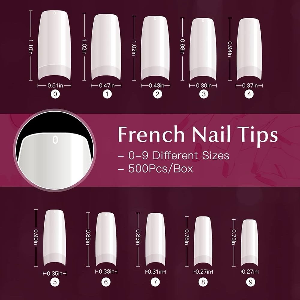 krofaue 500PCS Half Cover False Nails Tips (Pack of 500), Natural 10 sizes