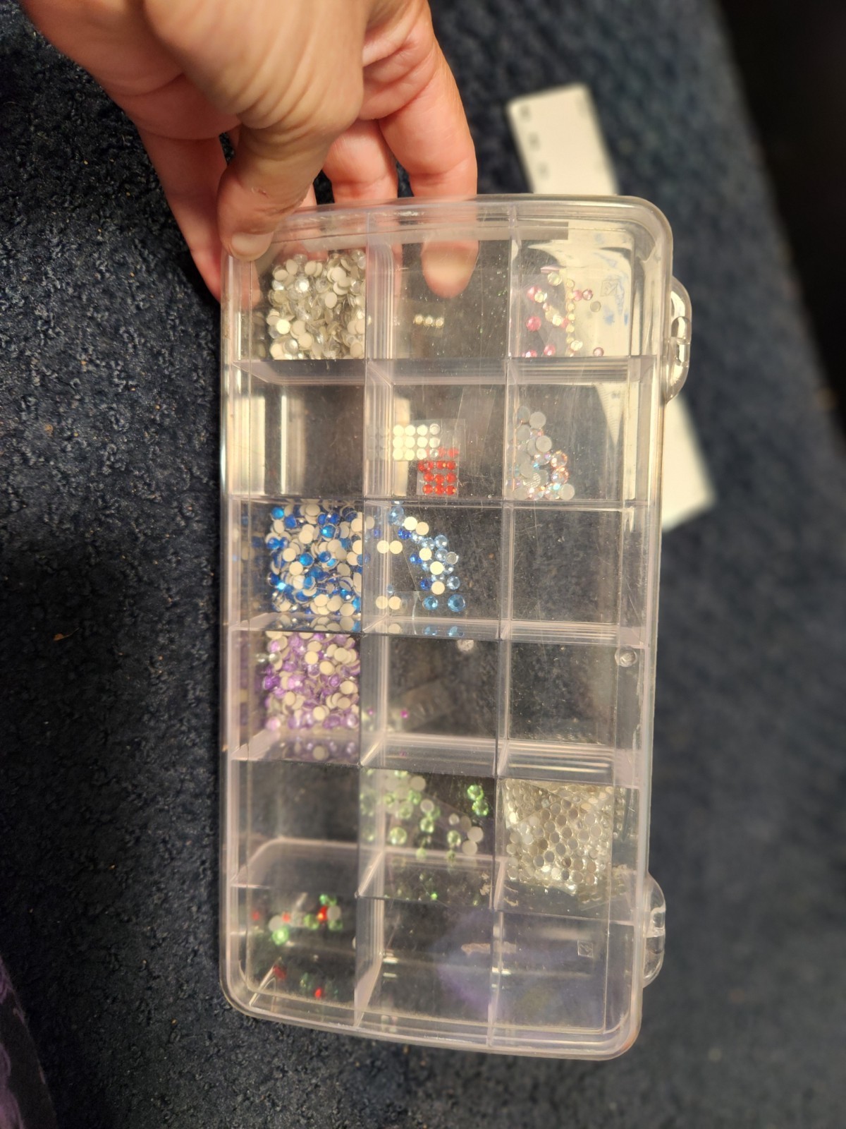 Assortment RHINESTONES various colors in box Blue Green Purple Silver Red crafts