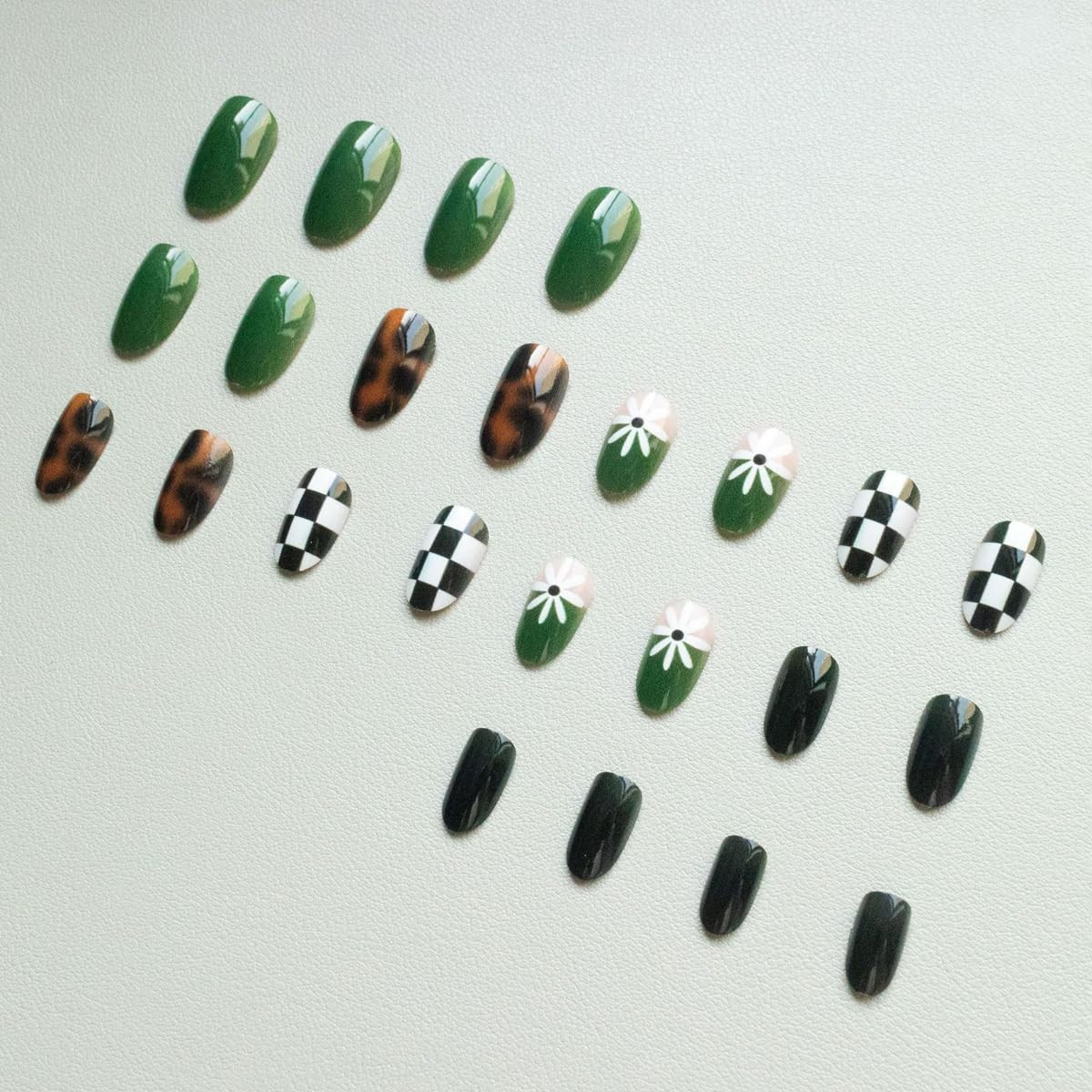 Spring Press on Nails Medium Oval Fake Nails Tortoiseshell False Nails Press Ons