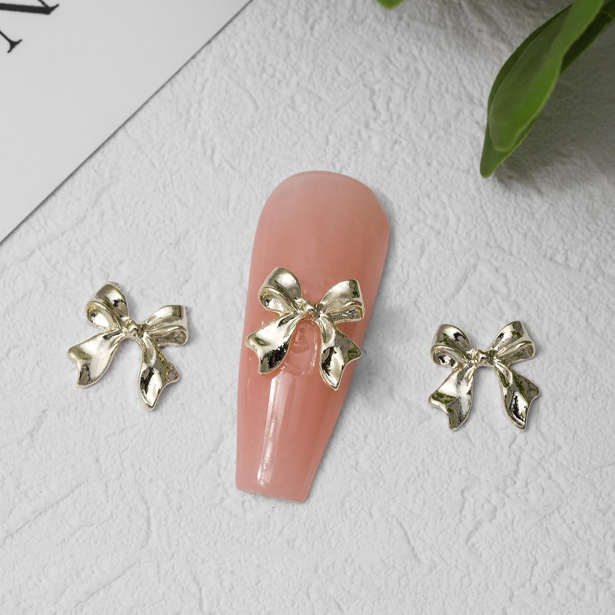 50Pcs Gold Metal 3D Bow Nail Charms for Women & Girls, Nail Art Rhinestones Deco