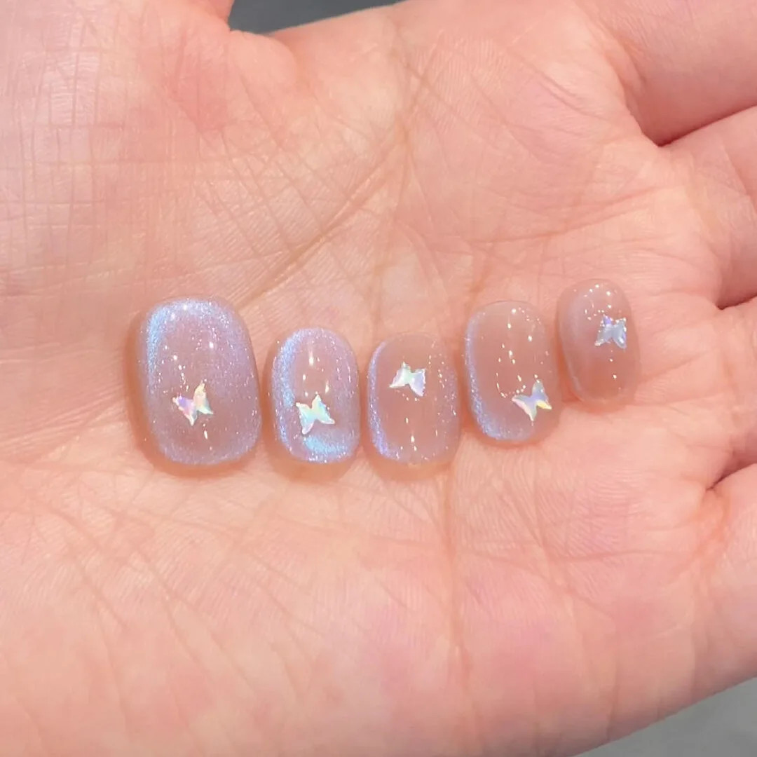 10Pcs Short Handmade Nails Cat Eyes Wearable False Nails Full Cover Nail Tips