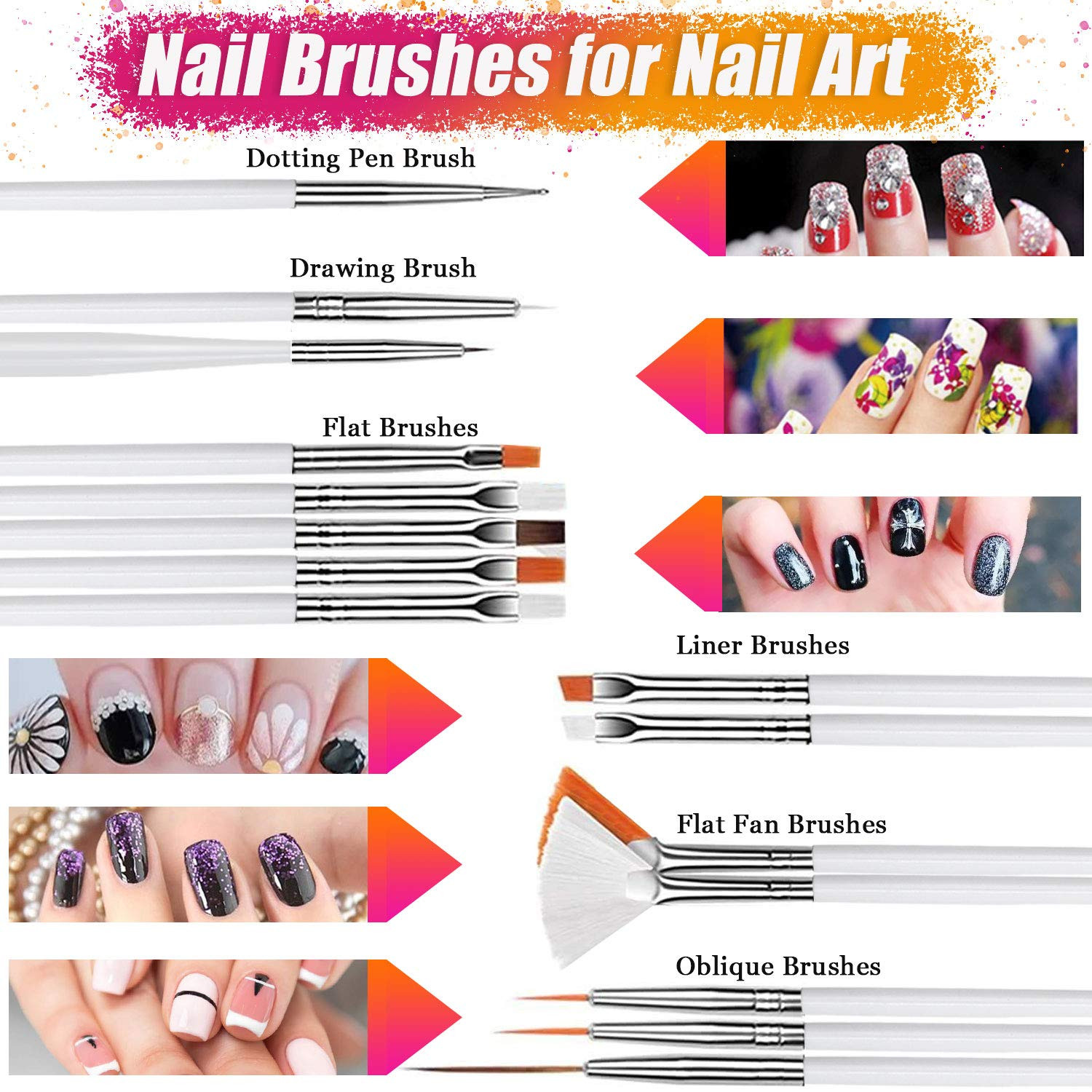 Nail Art Brushes Kit, 3D Decorations Kit with Dotting White