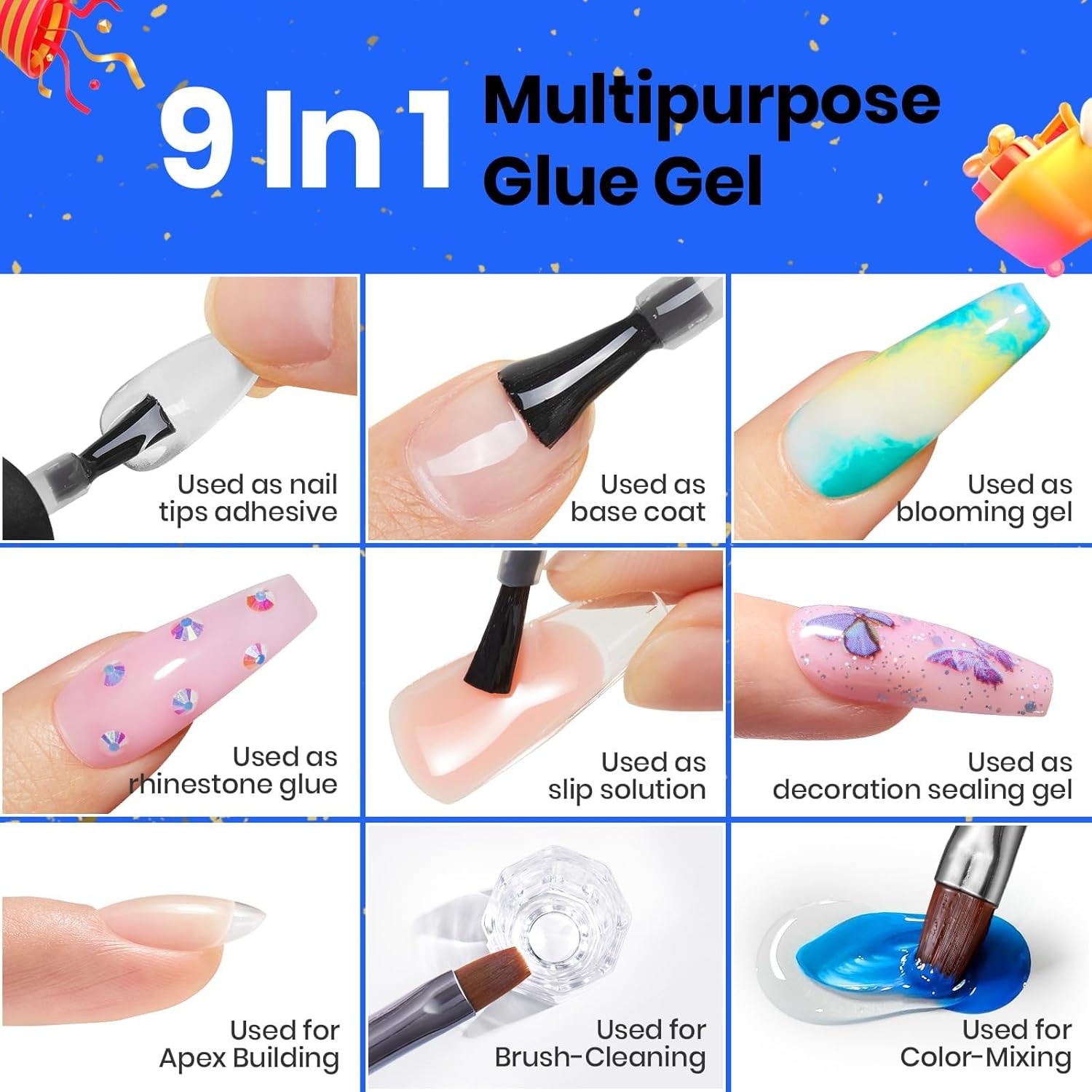 beetles Gel Polish 9 In 1 Nail Glue for Clear 0.5 Fl Oz (Pack of 2)