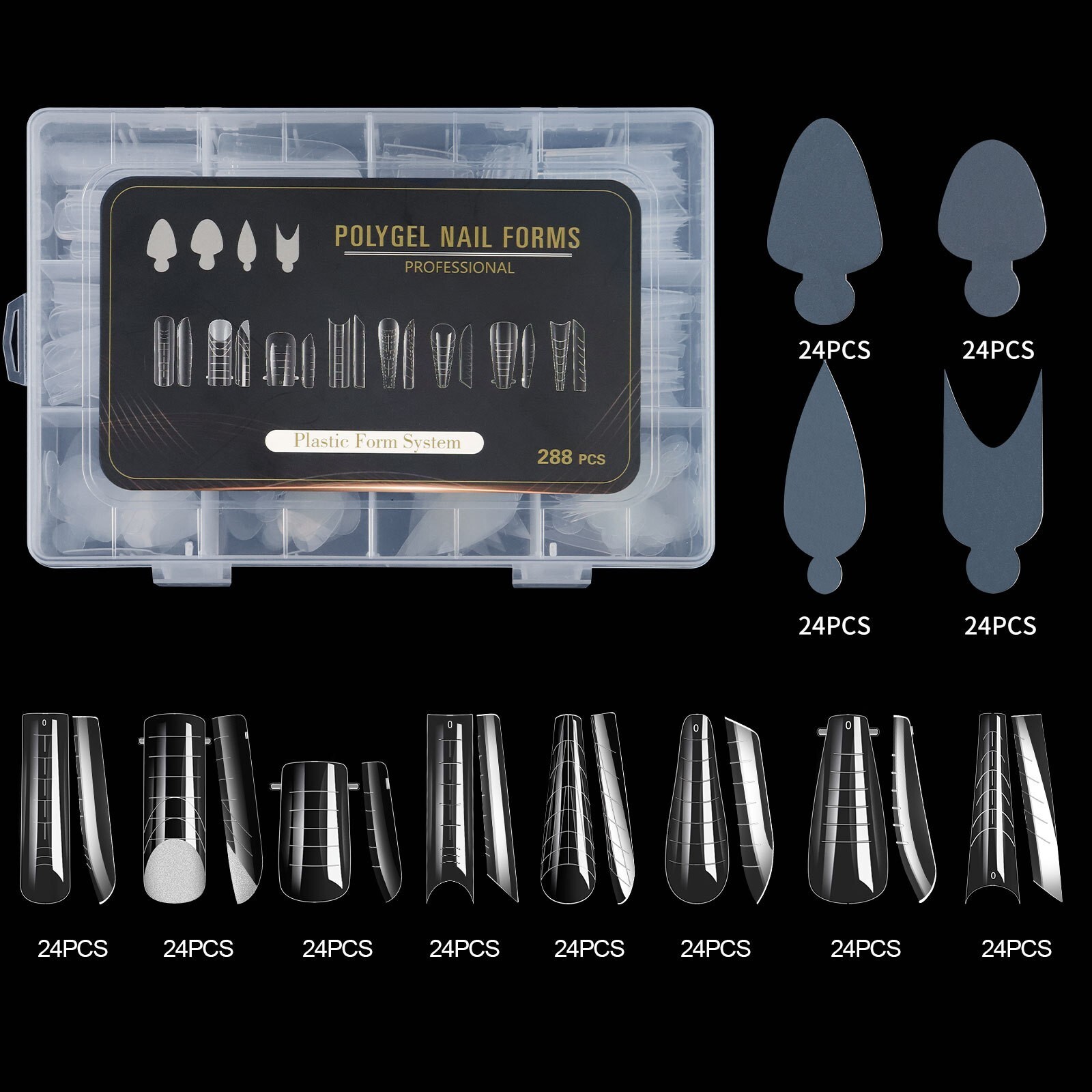 288Pcs/Box Poly Nail Gel Extension Mold Tips Nail Art Dual Quick Building Forms