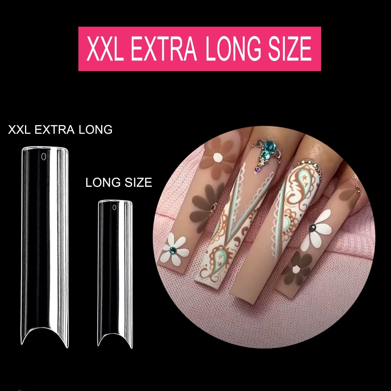 500Pcs XXL Extra Long Clear Flat Nail Tips, Half Cover French Fake Nails, 10 Siz
