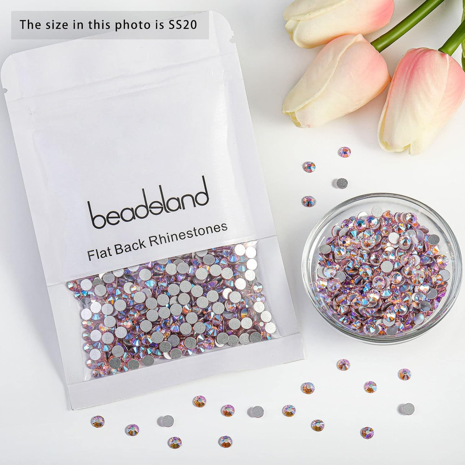 Flat Back Crystal Rhinestones round Gems for Nail Art and Craft Glue Fix, Light