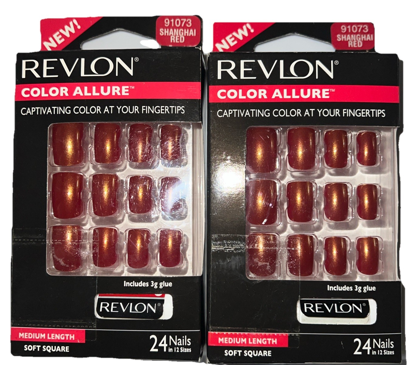 PACK OF 2 REVLON Color Allure Nails #91073 SHANGHAI RED (New/NO GLUE) See Photos