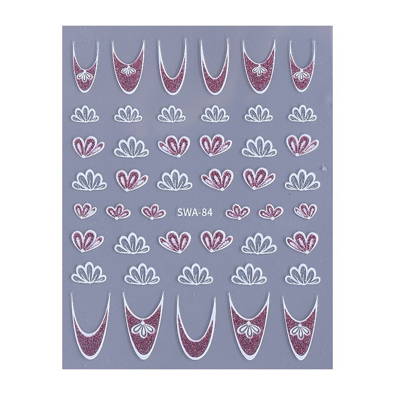 2Pcs White Pink Glitter Flower Floral Star French Nail Art Stickers Decals NH28