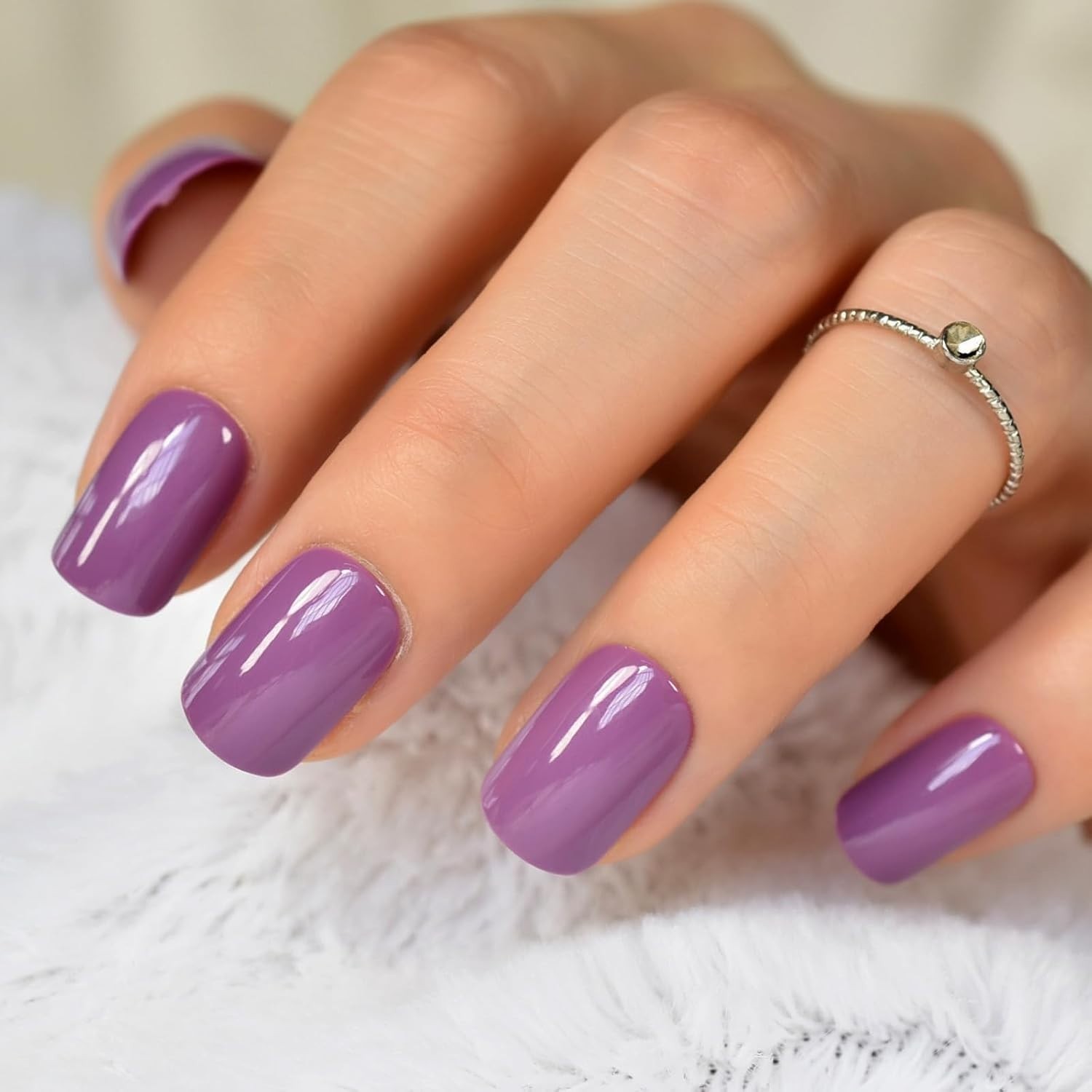 2 Sets Short Square Press On Nails – Pearl Pink French – Glossy Purple – NEW