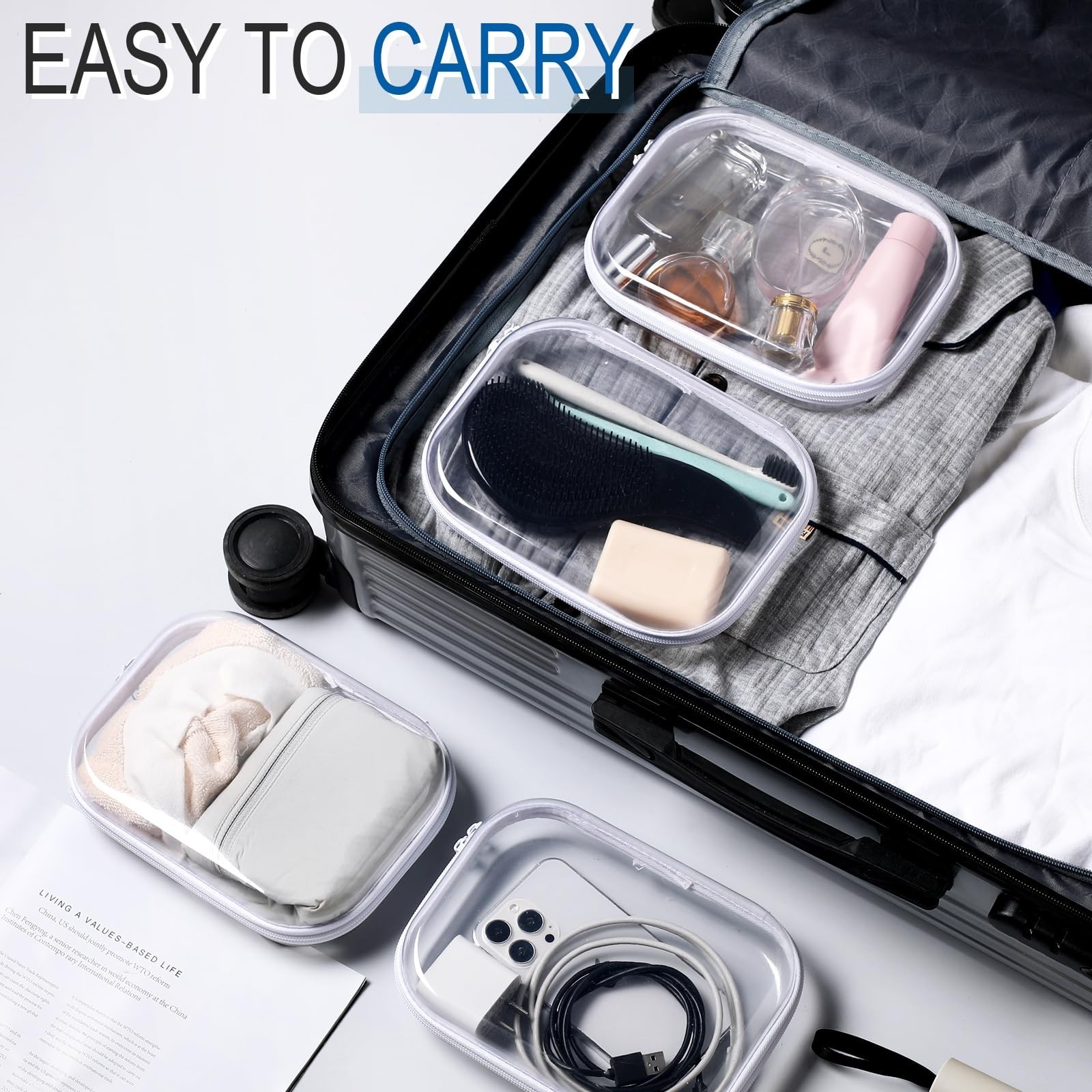 Sanwuta 6 Pcs Clear Hard Zipper Case Hard Plastic Zipper Pouches Makeup Bag P…