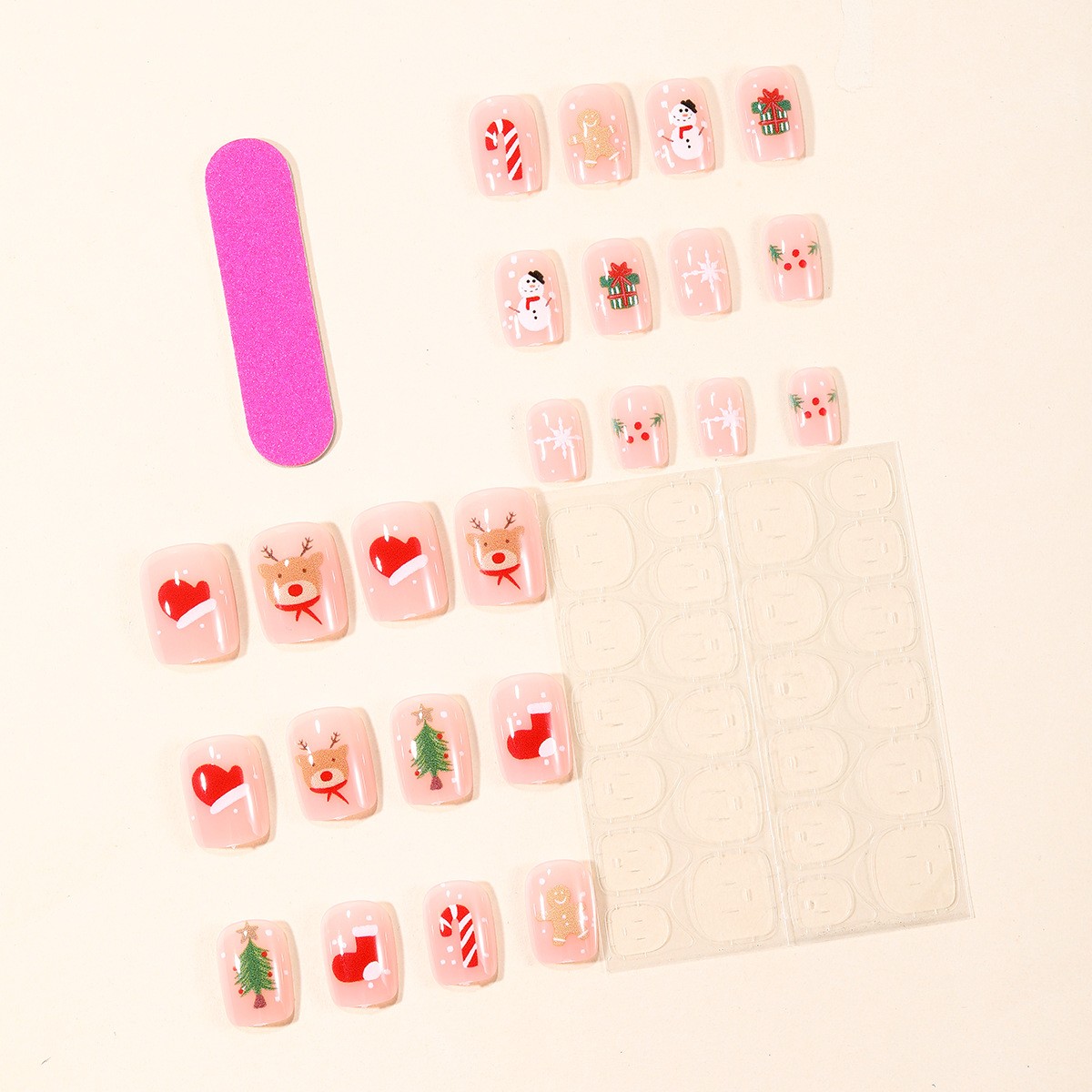 48P Christmas Gift Snowman Round Press on Nails, Lovely Holiday Daily Fake Nails