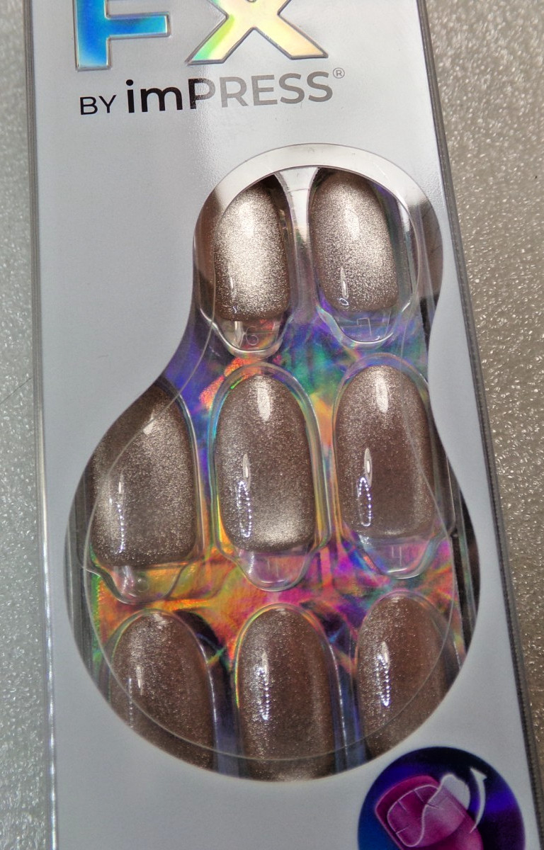 Impress Color FX NAILS Shiny Beach Beige Cats Eye Glue on Medium Magnetic Effect