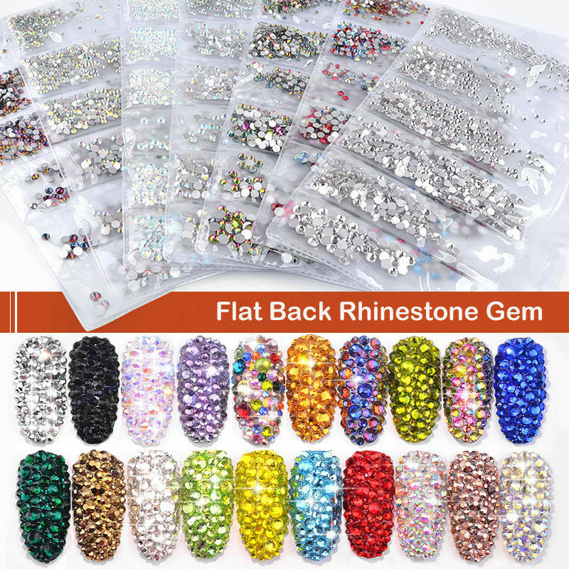 1304PCS 6Mix Size Crystal Flat Back Rhinestone Gem Nail Art Case Decoration DIY