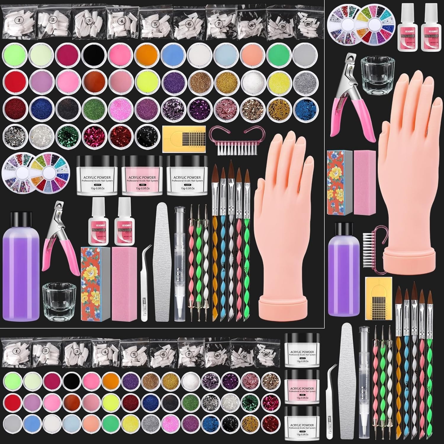 Acrylic Nail Kit with Practice Hand & Powder