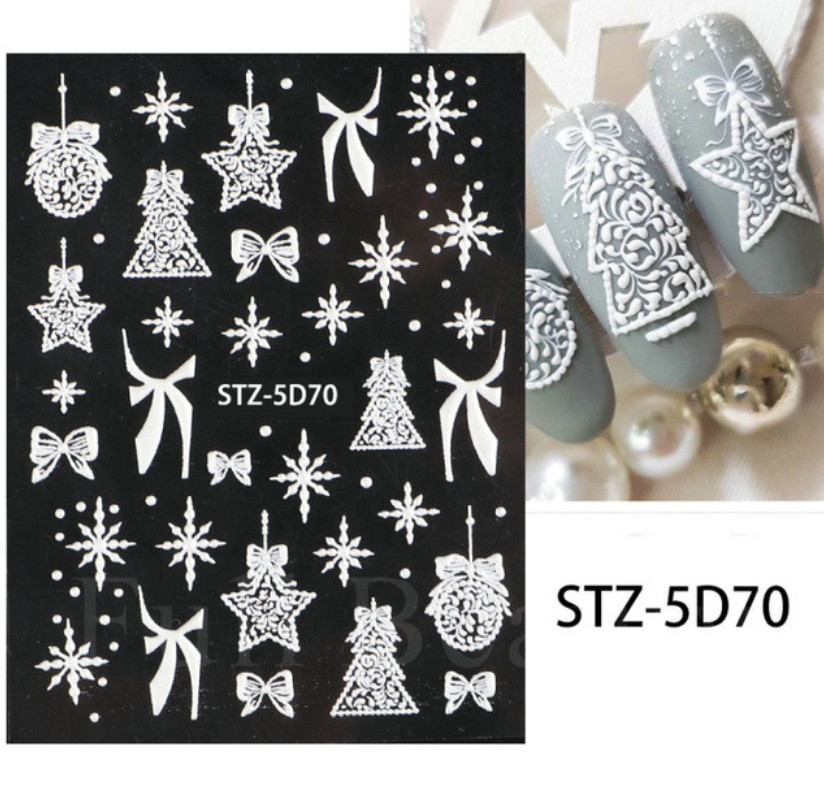 5D Embossed Christmas Snowflake Rose Flowers Nail Stickers Sliders Peel & Stick