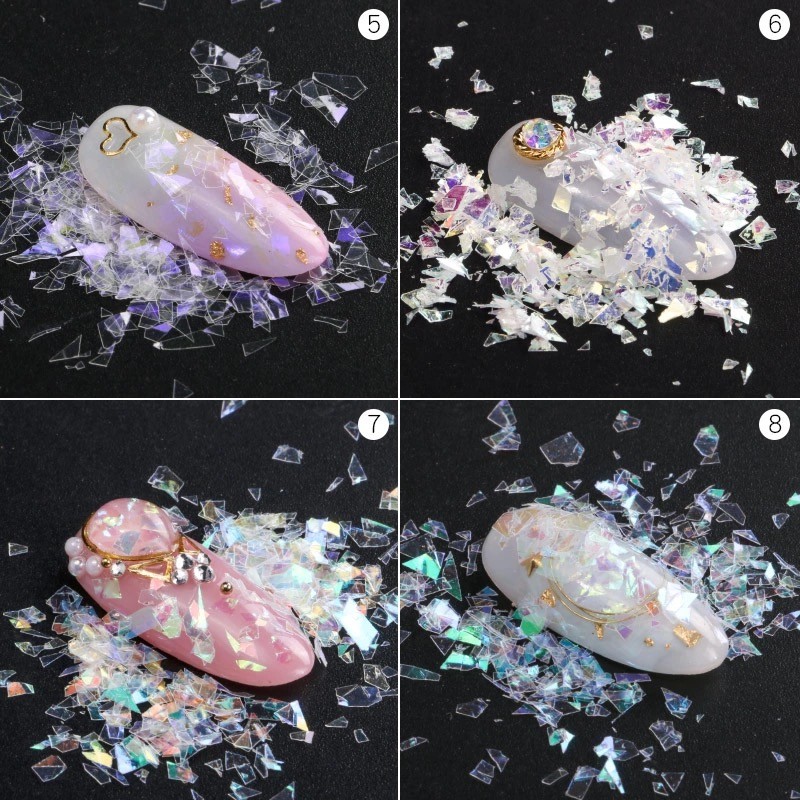 IRREGULAR BROKEN Flakes GLASS FOIL PAPER 3D SEQUINS Nail Art Glitter Pot Aurora