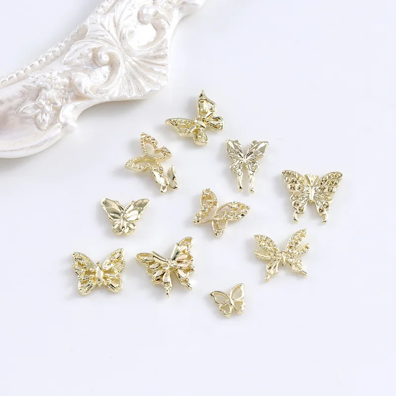 20Pcs Nail Art Butterfly Metal 3D Decals Alloy Gold/Silver/White Butterfly Shape