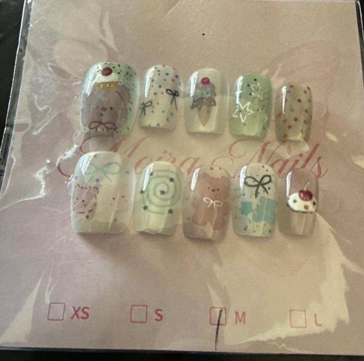 Press-On Nails Pre-Designed Shiny Dessert Multicolor Medium Square Set