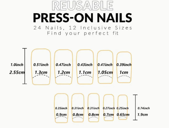 24 Pcs Press-On Nails Long Square Glossy – White & Blue w/Hearts & Flames