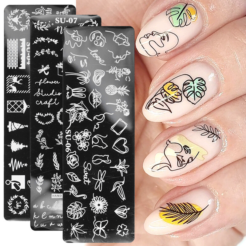 Reusable Nail Art Stamping Plates Flower Nail Stencils Template Gels Polish DIY⊥