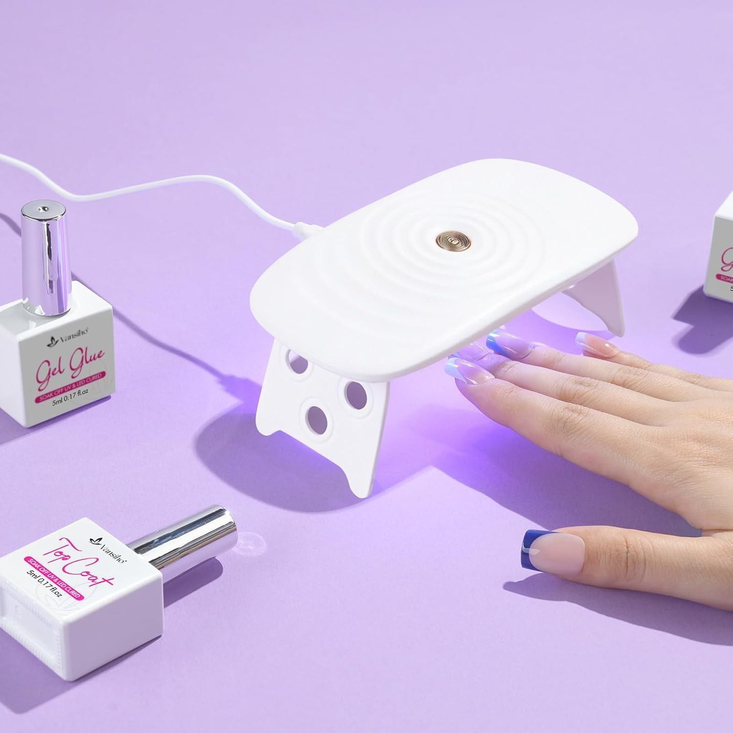 Gel Nail Kit – Pink Deep Short Squre French Tip Press on Nails Kit with Nail Gel