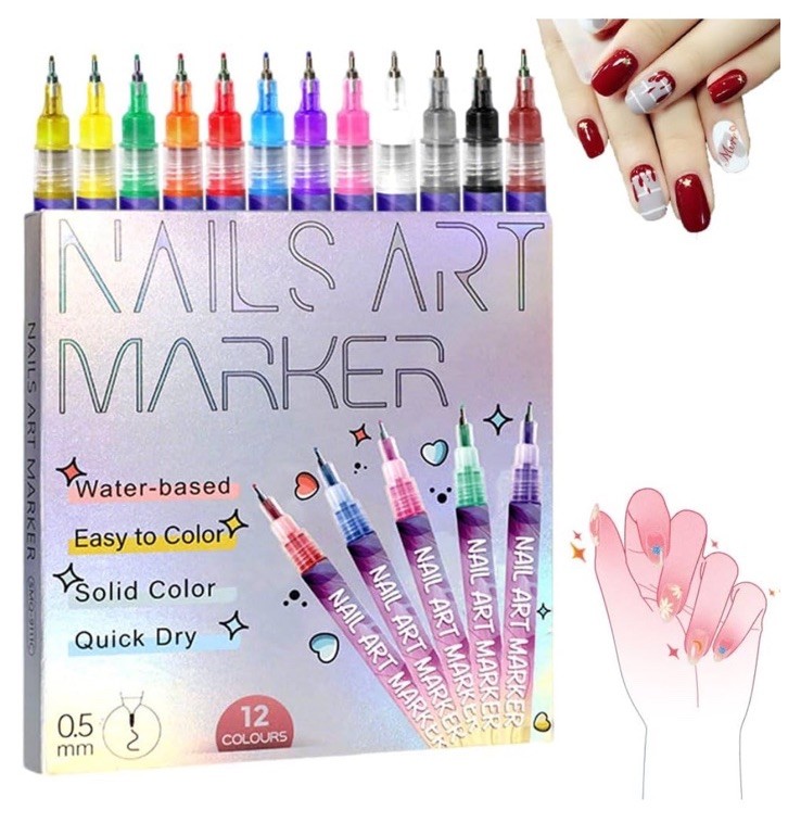 Quick Dry Water-Based Nail Art Pen Set 12 Colors Multicolor MPN 098