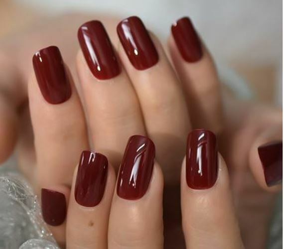 Shiny Dark Red Short Squoval Shaped Press on Nails