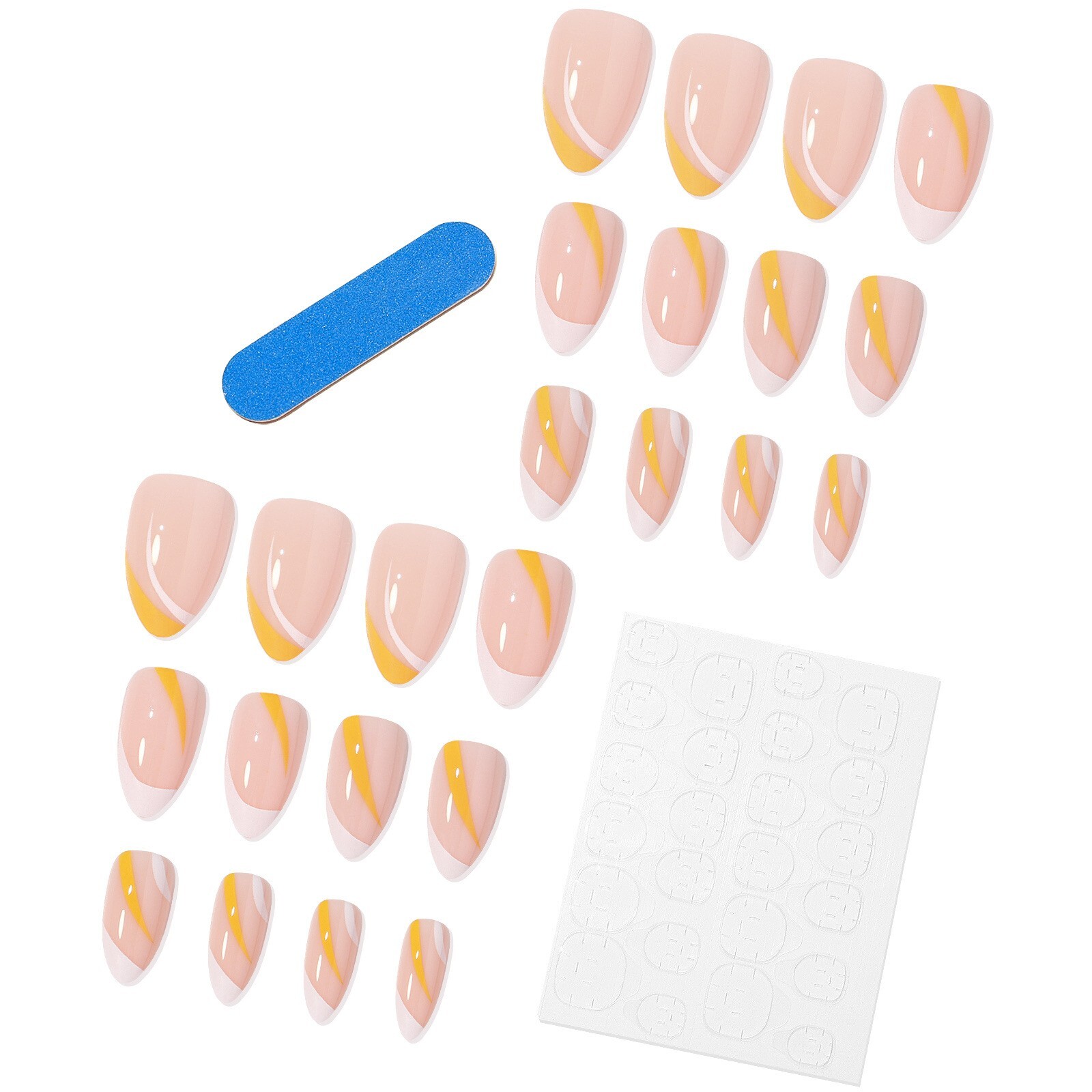 24Pcs Press on Nails ~ Mixed Color Almond False Nail Tips French Detachable