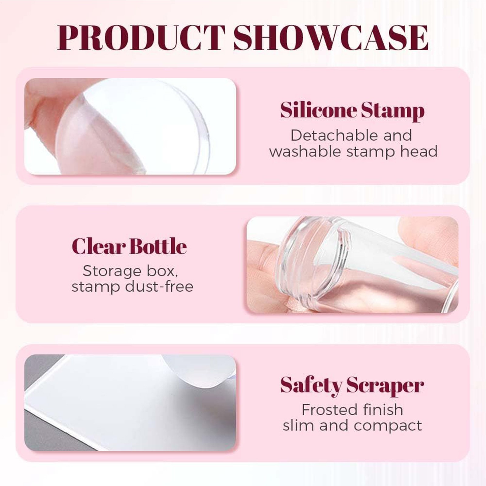 Silicone Head Nail Stamp Set with Scraper French Nail Art Template DIY Tool Lot