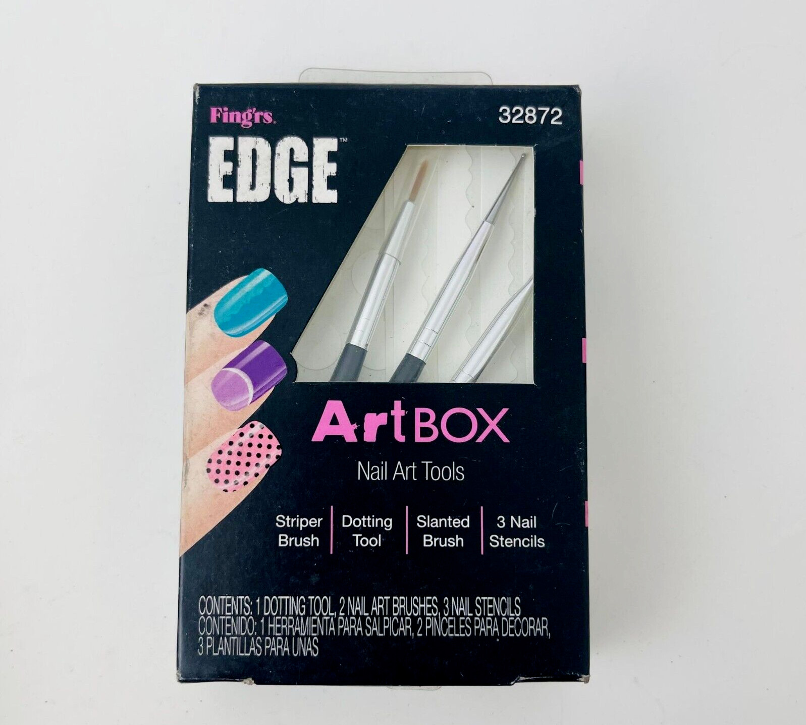 Fing’rs Edge ArtBox Nail Art Tools Striper Brush, 3 Nail Stencils,Dotting Tool